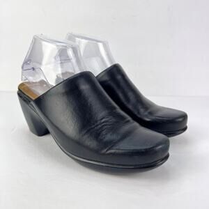 EUC Naot Dream Black Leather Heeled Clog 7/38 Women's Comfort Slip Everyday Mule